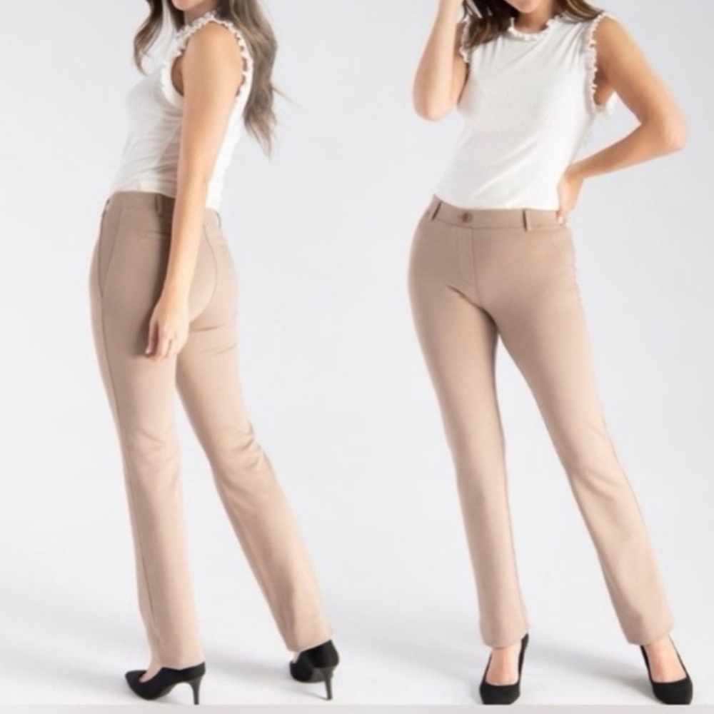 Betabrand Dress Yoga Pants Straight Leg Khaki Twill Beige Size Small Women’s